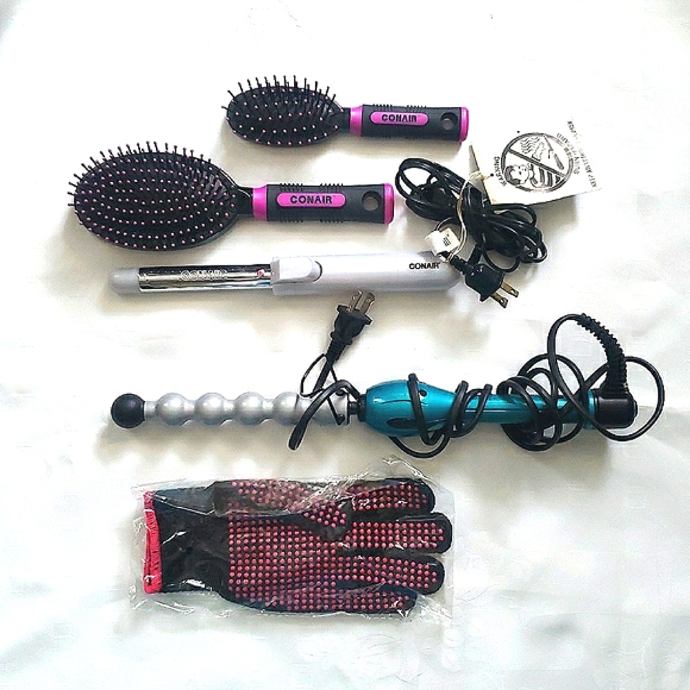 5 Pieces Rock N Roller 2-In-1 Ceramic & Curling Wand 3/4 Inch Hair Curling Iron